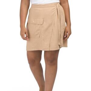 Rachel Rachel Roy Linen Blend Faux Wrap Skirt Size XL Cargo Pocket Tan Beach